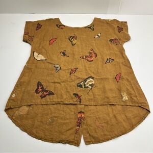 Terzo Millennio Linen Butterfly Top Womens Size Medium Golden Brown Lagenlook